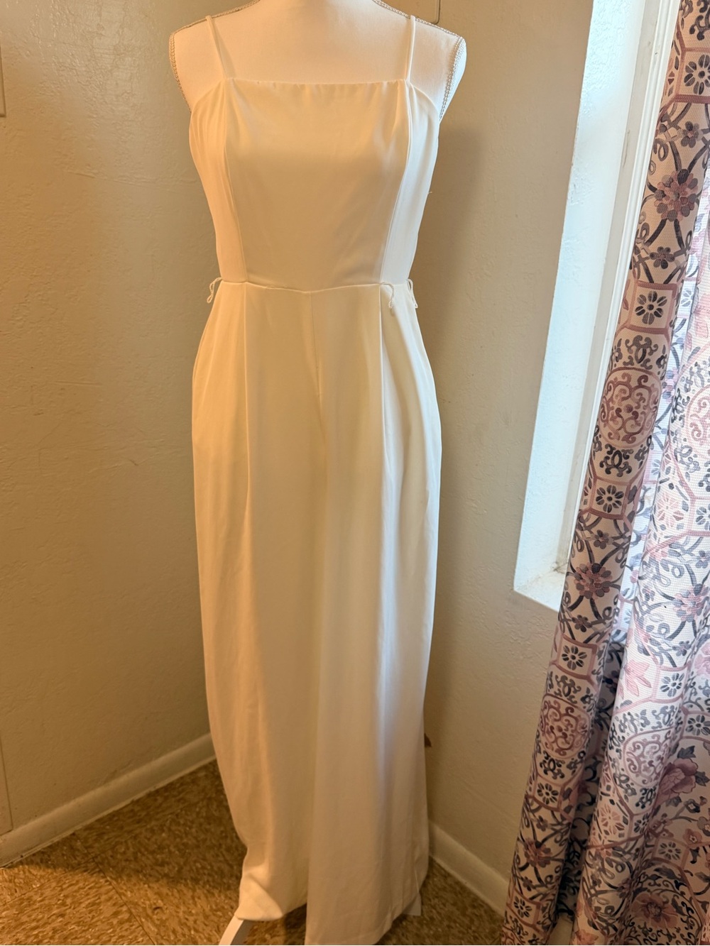 Nine West Cream Wide-Leg Jumpsuit with Square Neck, Double Lining